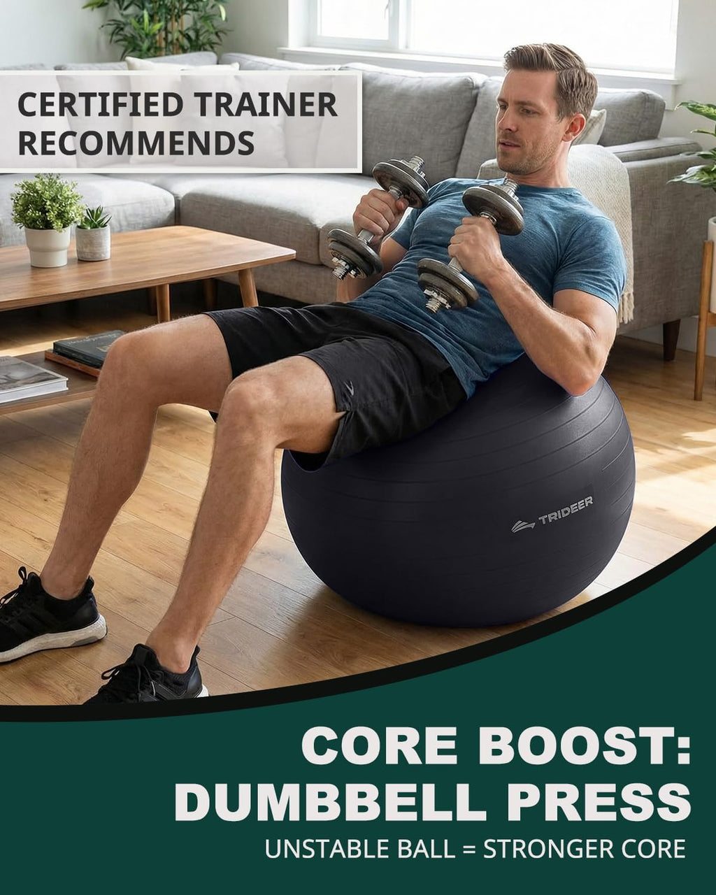 Trideer Exercise Ball - Stability Ball for Yoga, Pilates & Fitness | Core Training & Balance | 5 Sizes Available