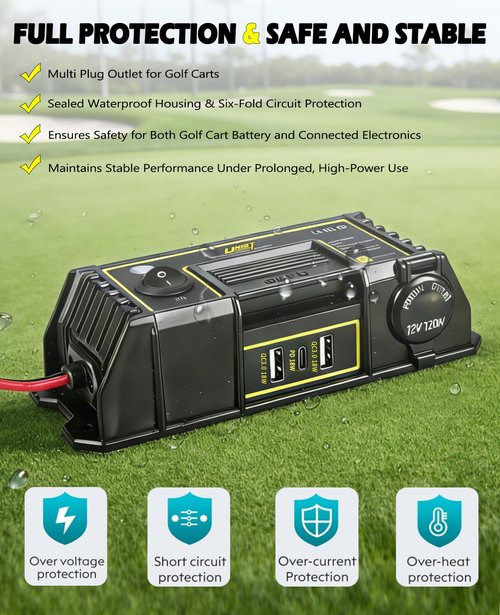 UNIGT Golf Cart USB Charging Port, 12V Cigarette Lighter Adapter & QC 3.0 USB Phone Charger & 2 XT60 Port, Safe Charging Easy Installation, Multi Plug Outlet for Club Car/Yamaha/EZGO