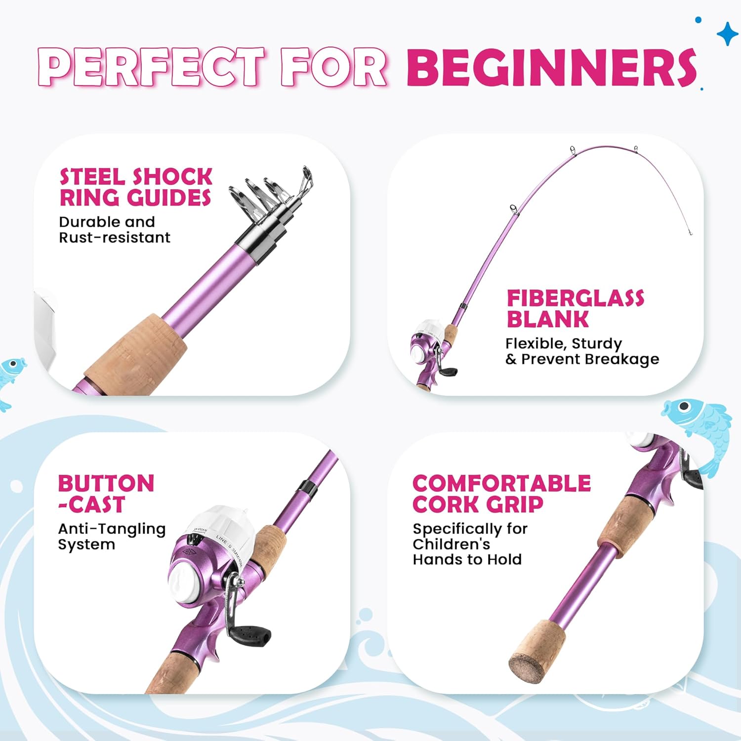 WIDDEN Kids Fishing Pole, Portable Telescopic Kids Fishing Poles for Boys and Girls, Fishing Rod and Reel Combo Kit with Tackle Box Bag Net, Best Fishing Pole for Toddler Youth and Beginners