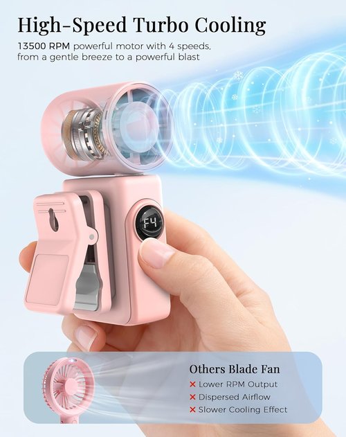 Hotsales Clip-On Portable Fan - 13500 RPM Rechargeable Mini Fan with LED Display | 360° Rotating Stroller Fan for Baby