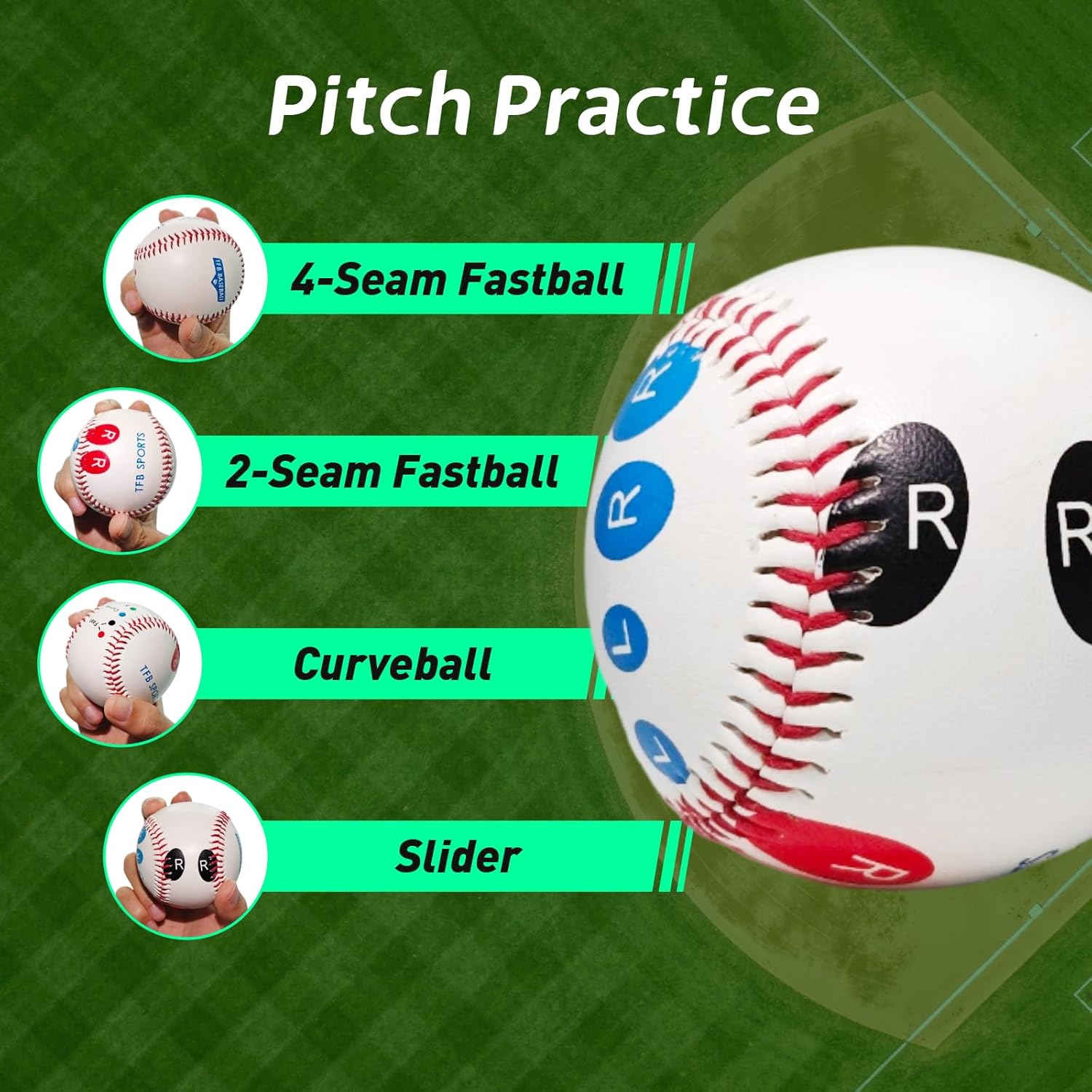 Skiennix Pitching Grip Trainers - 3-Piece Set with 2 Training Baseballs & Glow in the Dark Ball for Beginners