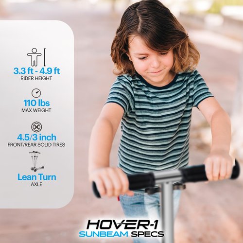 Hover-1 Sunbeam Kick Scooter with Multicolor Wheel Lights, 4.5” Front Wheels, Rear Foot Brake, and 110 Pound Weight Capacity, Black