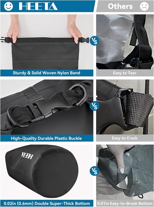 HEETA Waterproof Dry Bag - Lightweight Roll Top Storage Backpack with Emergency Whistle | 5L/10L/20L/30L/40L Options for Travel, Kayaking, Camping, Beach