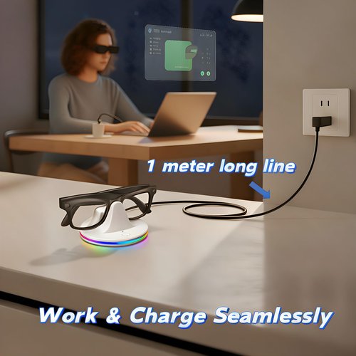 Charging Dock for Ray-Ban Meta Smart Glasses – RGB Desktop Charger Stand Compatible with Wayfarer Gen 2, Skyler, Headliner & Oakley HSTN, Type-C Input, LED Indicator Light, 1h Fast Charge, ABS (White)