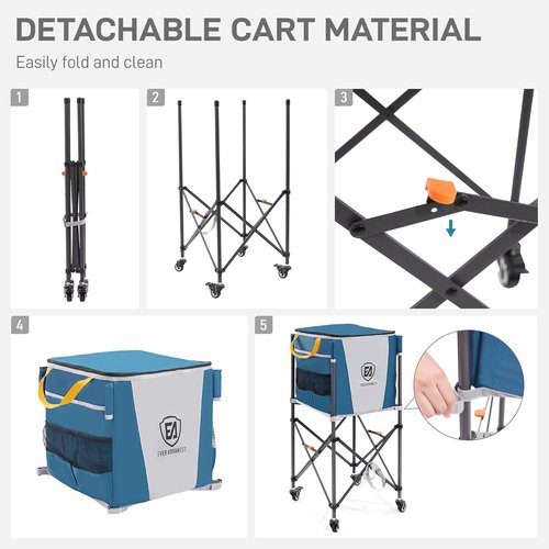 Ever Advanced Tennis Ball Hopper - 150 Capacity Rolling Cart with Side Pockets | Blue Sports Equipment Organizer (16.2 x 16.2 in)