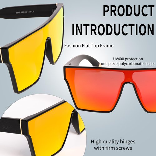 OTICALA Oversized Polarized Sunglasses for Men Sunglasses Large Flat Top Chic Big Square Shades Sun Glasses (Orange)