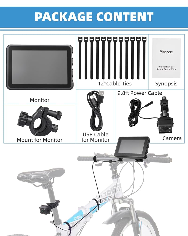 Bike Camera 360° Rotatable 4.3 inch 1080P Rear View Monitor, 5000mAh