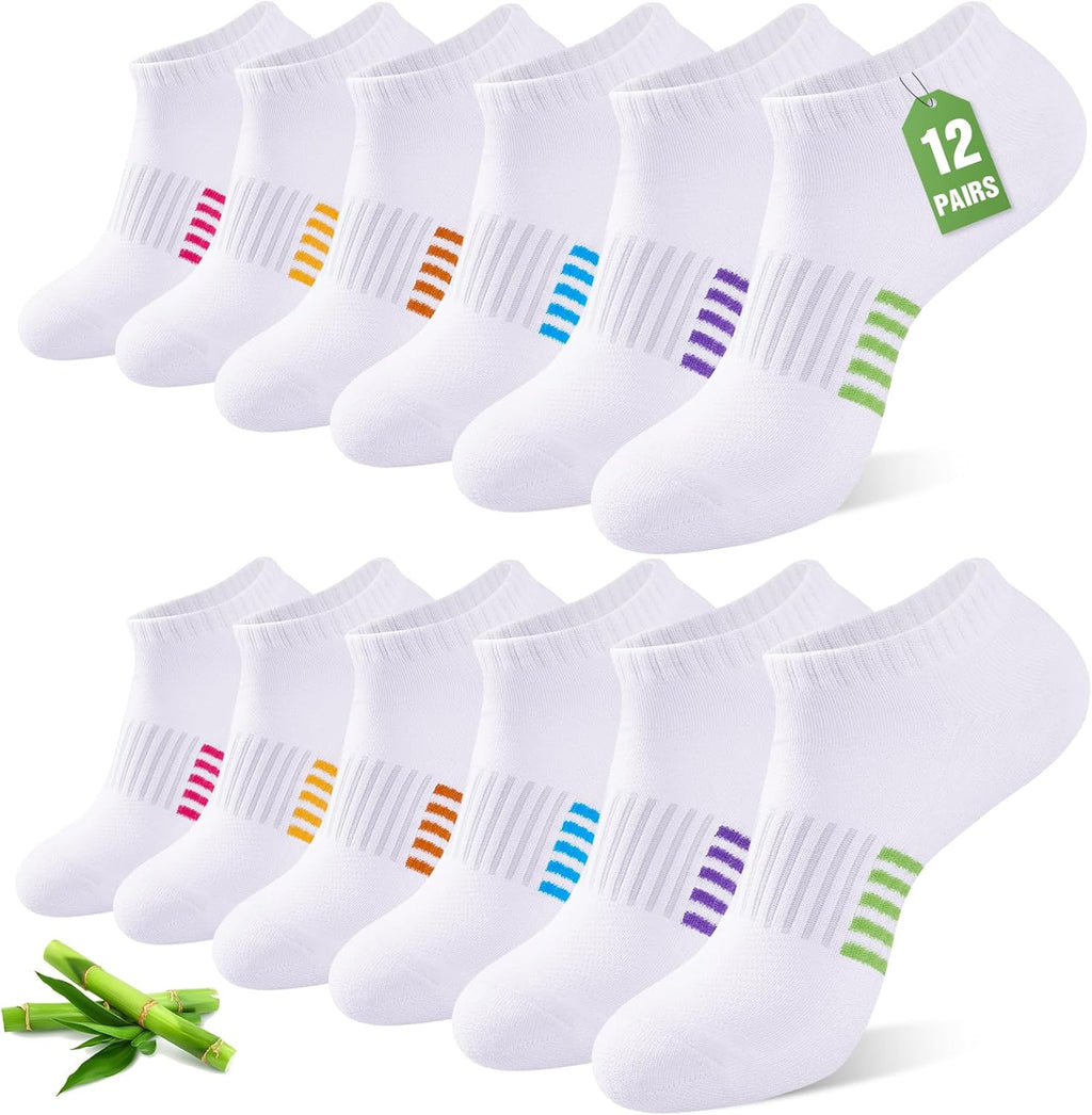 Skiennix Ankle Socks for Women - 6 Pairs Bamboo Viscose, Breathable & Cushioned, Low Cut Athletic Socks