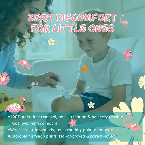 Hysimedy Silicone Adhesive Bandages for Kids Sensitive Skin Waterproof Non Toxic Latex Free Hypoallergenic Small Bandages for Girls Boys Toddler Minor Cuts & Scrapes Flamingo Pattern 36 ct 3/4"x3"