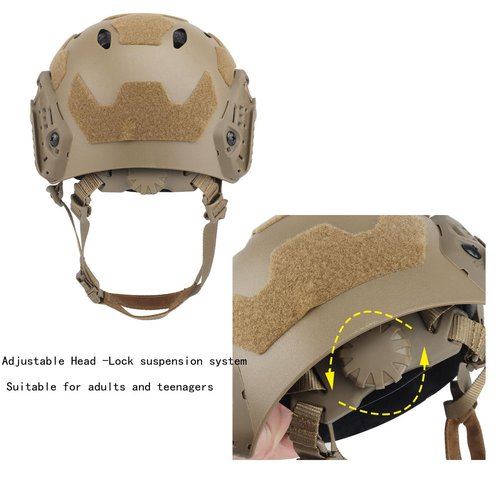 Lightweight Construction Tactical Fast Helmet Integrated NVG Mount Adjustable Size for Adult and Teenager (TAN)