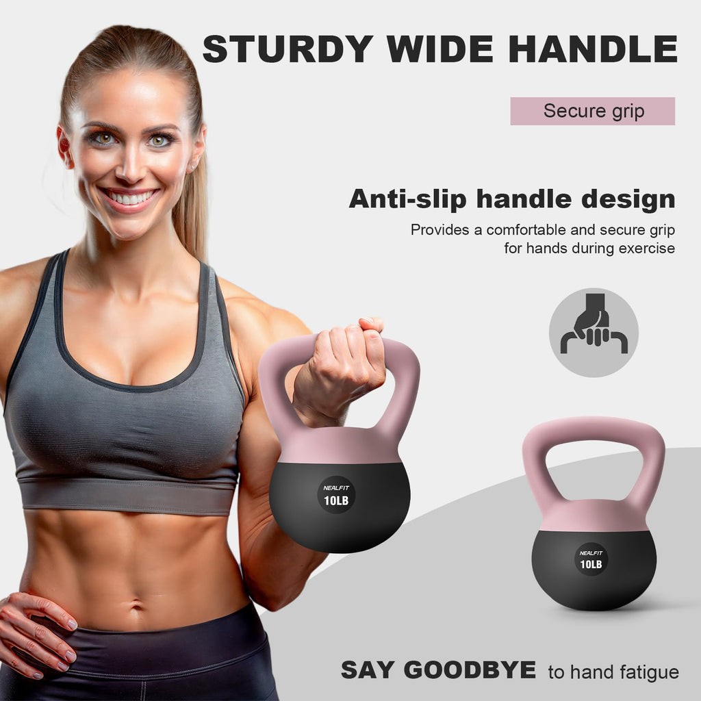 NEALFIT Soft Kettlebell 5LB/10LB/15LB/20LB/25LB, Kettlebells for Home Gym Strength Training, Anti-Slip Fitness Weights for Men Women (5LB Pink-Graphite Black)