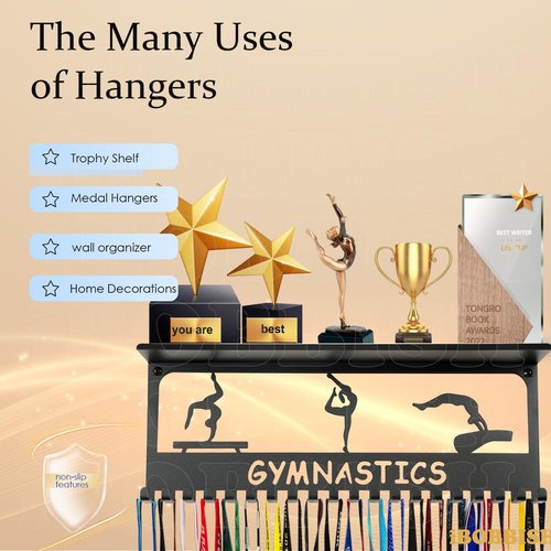 Metal Medal Hanger | Heavy-Duty Trophy Display with 20 Hooks - Non-Slip Wall Mount for Gymnastics, Race, Soccer, Swim