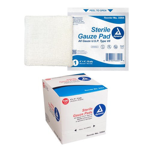 Dynarex 12-Ply Gauze Sponge Sterile 4 x 4 1 Box(ES) 100 per Box