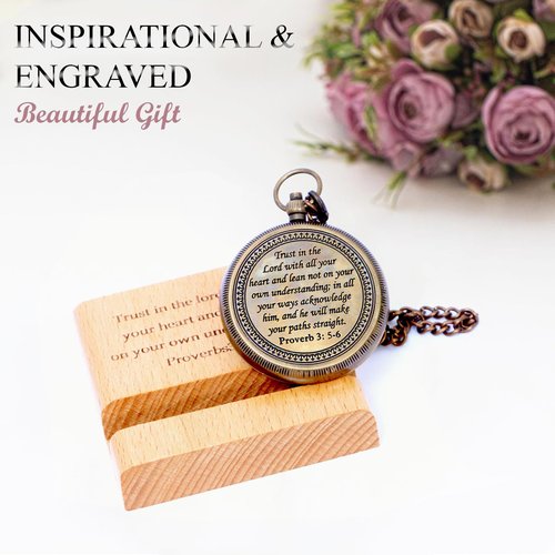 Trust in The Lord with All Your Heart - Proverbs 3: 5-6 Quote Engraved Compass with Wooden Stand,Baptism Gifts for Boys,Religious Gifts,Graduation Day 2025 Gifts,Christian Gifts for Men