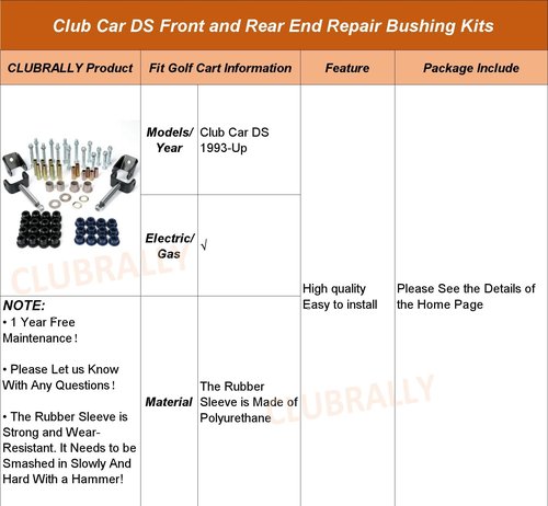 CLUBRALLY Club Car Front and Rear End Rebuild Bushing Kit for 1993-Up Club Car DS Golf Cart