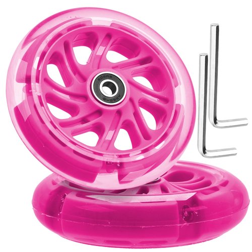 120mm x 28mm Light-up Kick Scooter Front Wheels 8mm OD Inline, LED Bearing Skateboard Silent Flash Wheel with Bearings ABEC-9 for Foldable Micro Mini 2-3-4 Wheel Kids Scooter Kickboard