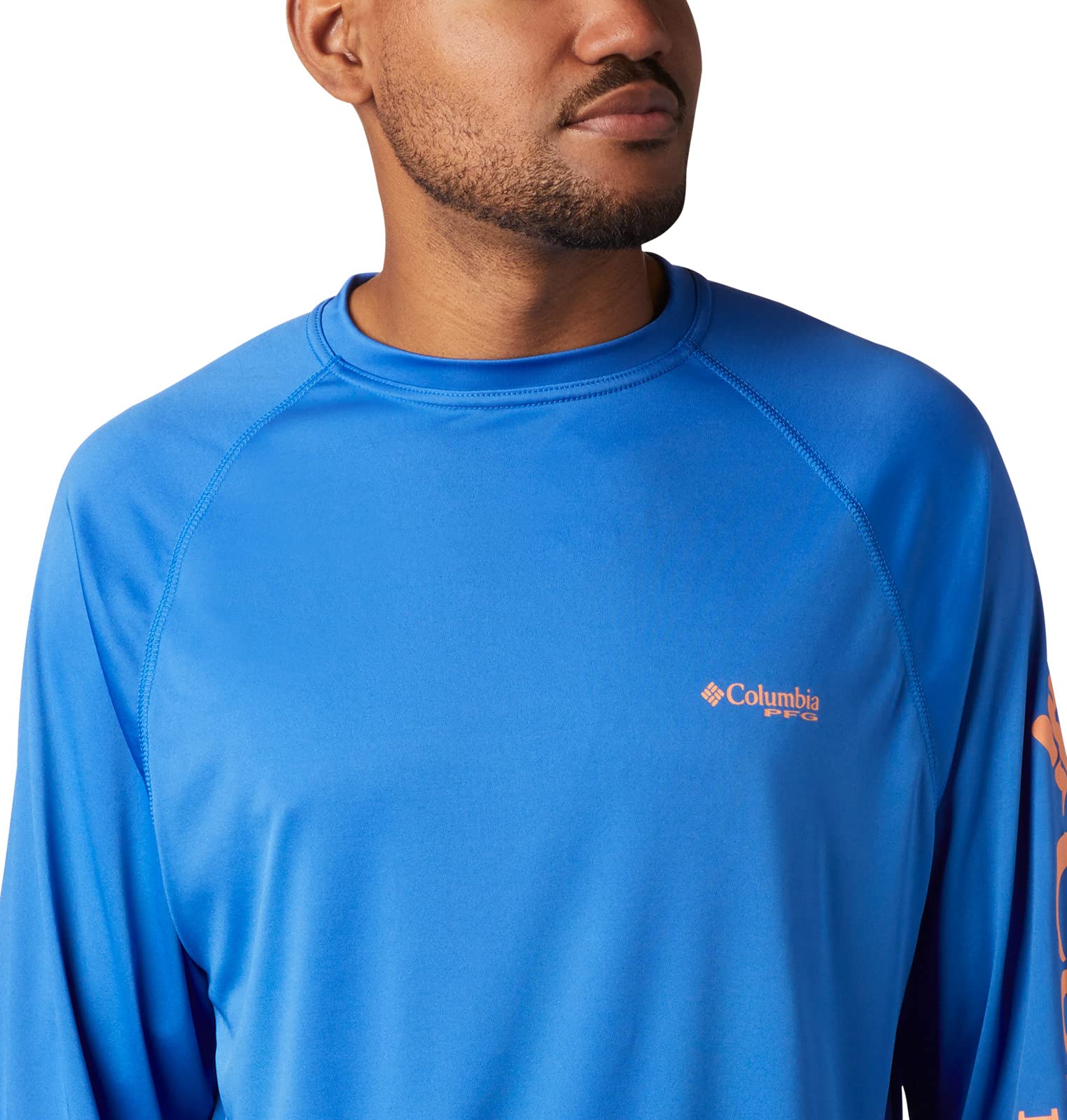 Columbia Men's Terminal Tackle Long Sleeve Fishing Shirt, Vivid Blue/Bright Nectar Logo, 1X