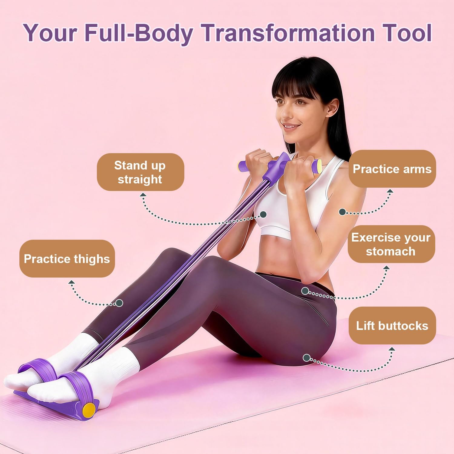 Pedal Resistance Bands - Durable 6-Tube Elastic Fitness Bands for Abdomen, Waist, Arms & Legs