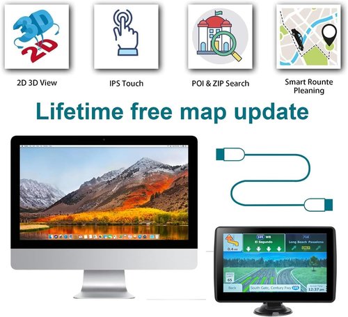 GPS Navigator by [Brand Name] - 7'' Touchscreen System with Free Lifetime Updates & Voice Guidance | North America Maps (Blue)