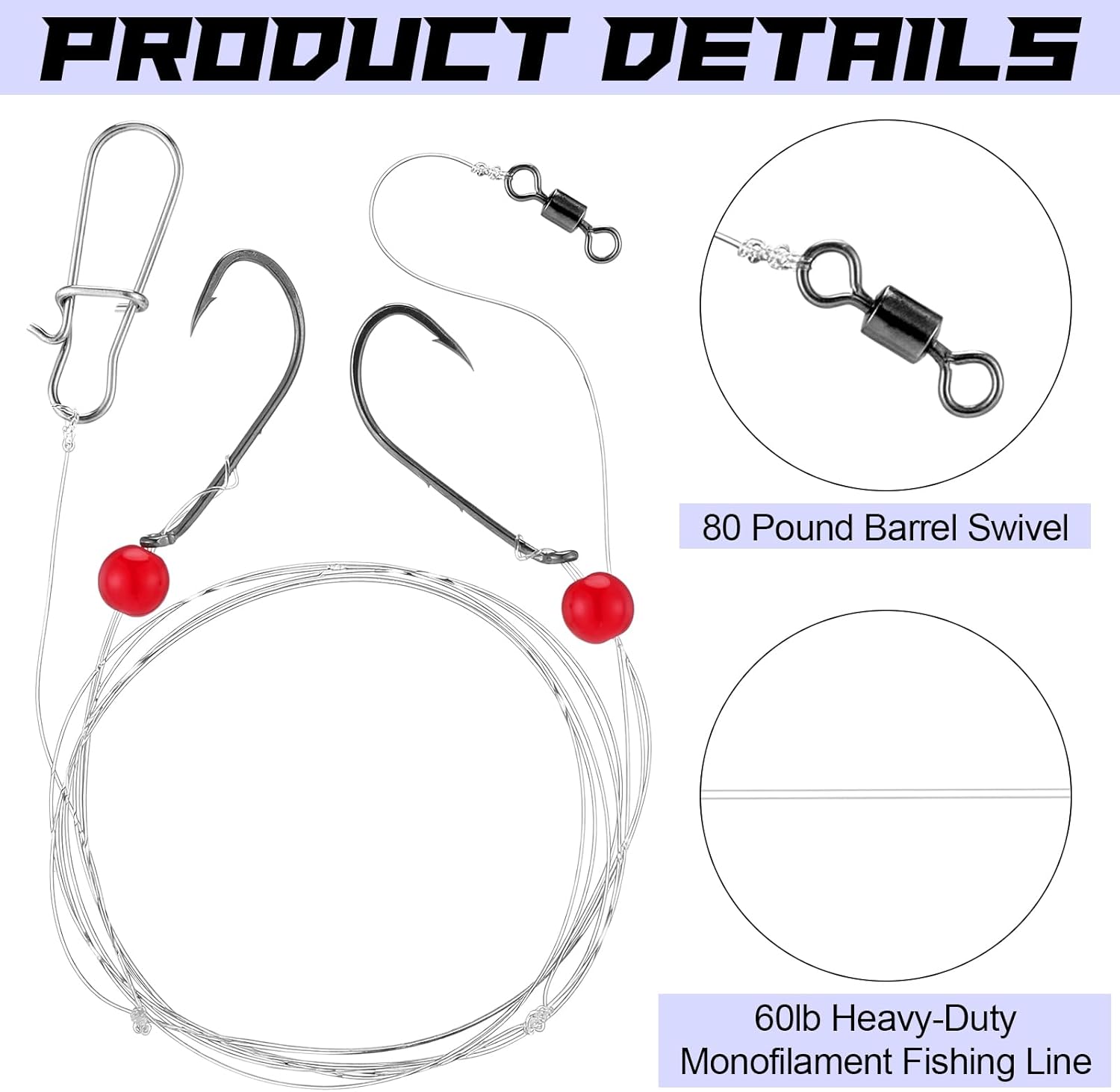 Skiennix Saltwater Fishing Rigs - 10 Pcs Nylon Leader Hooks Tackle Kit for Bass & Grouper Fishing