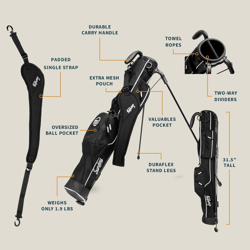 The Original Lightweight Sunday Golf Bag with Stand – Easy to Carry, Durable Pitch & Putt Bag for Driving Range, Par 3 & Executive Courses