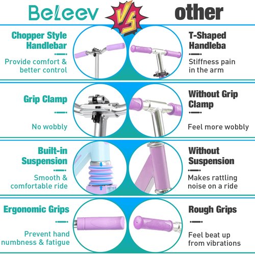 BELEEV V5 Scooters for Kids 6 Years and up, Folding Kick Scooter 2 Wheel for Adults Teens, 4 Adjustable Handlebar, 230mm Big Wheels, Lightweight Sports Commuter Scooter, up to 220lbs(Blue Purple)