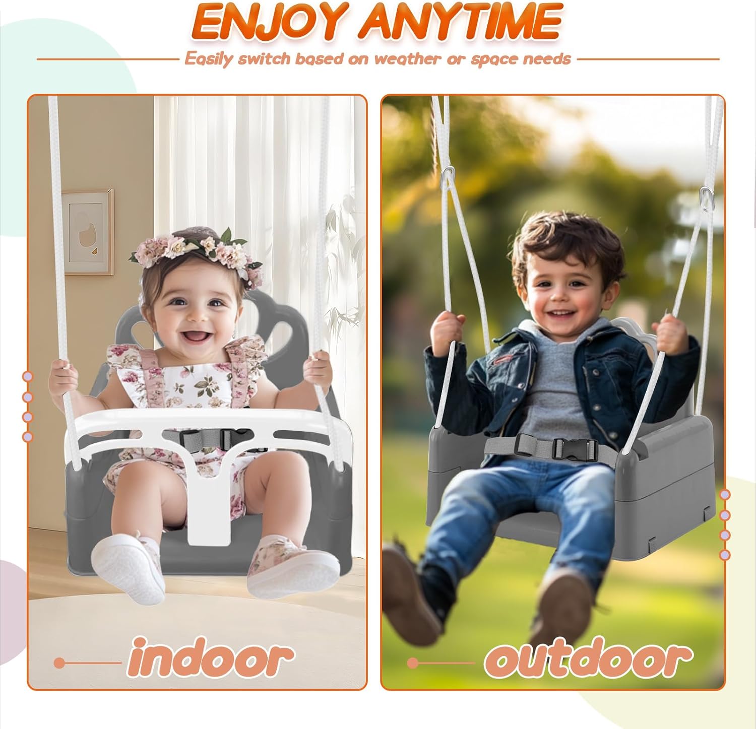 Skiennix Foldable Toddler Swing Set - Safe Indoor & Outdoor Baby Jumper | Durable Gray Design