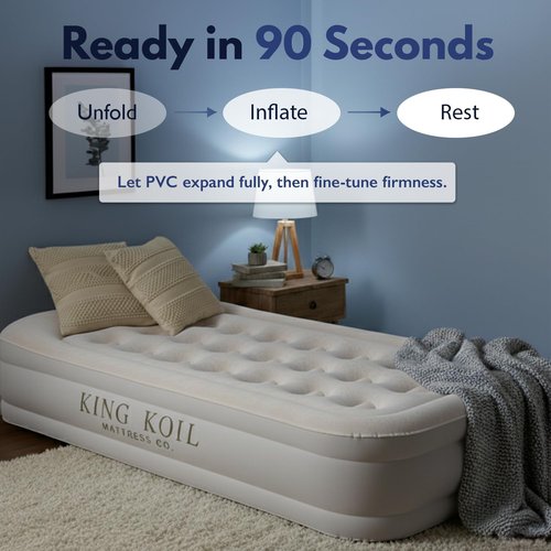 King Koil Luxury Twin Air Mattress - Built-In High-Speed Pump for Camping & Guests | Waterproof Double High Design