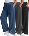 Velvelhall 3 Pack Women's Plus Size Fleece Sweatpants Wide Leg Thermal Lounge Pants Pockets Elastic Waist Warm Trouser Jogger(Black, Dark Gray, Dark Blue,3X-Large)