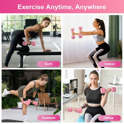 Axiqunel 20LBS Adjustable Dumbbells Set, 4 in 1 Free Weights Dumbbells Set, 4lb 6lb 8lb 10lb with Metal Non Slip Handle, Quick Change Women/Men Dumbbell Set for Home Gym Exercise Training(Pink)