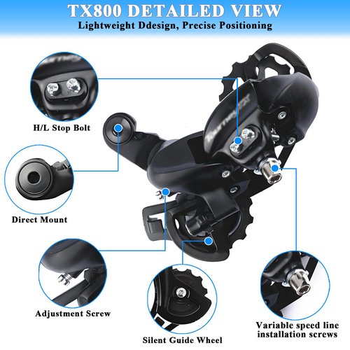 RD-TX800 8 Speed Rear Derailleur, Direct Mount for Hybrid, Commuter, Mountain, Road & Snowmobile Trail Bikes, Universal Replacement with High Compatibility