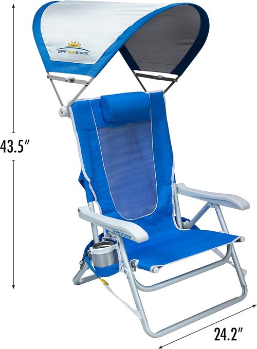 GCI Outdoor Sunshade Backpack Beach Chair - Reclining Canopy Chair with Drink Holder & Carry Straps | Saybrook Blue