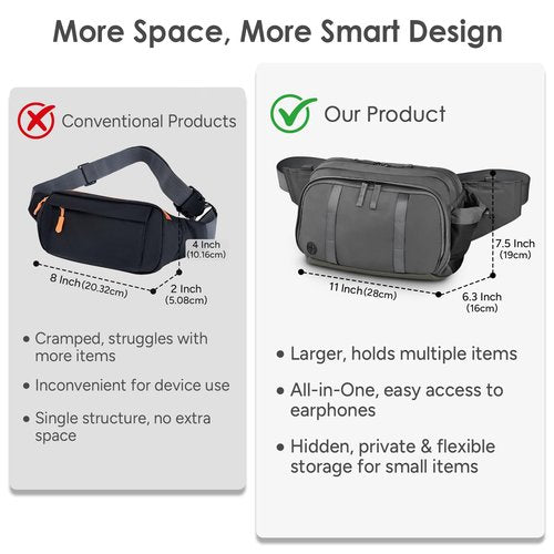 Large Crossbody Waist Bag Tactical Fanny Pack for Men Hip Bum Bag with Water Bottle Holder Adjustable Belt, Workout Traveling Casual Running Hiking Cycling