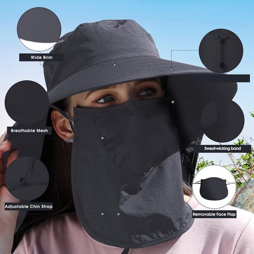 Icolor Women's Sun Hat - UPF 50+ Wide Brim Visor with 12" Neck Flap for Ultimate Sun Protection