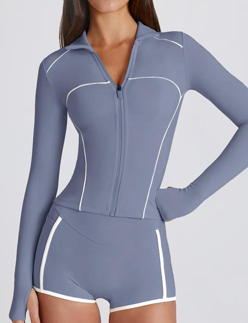 Lviefent Women's Active Jacket - Color Block Slim Fit Long Sleeve Workout Top with Thumb Holes