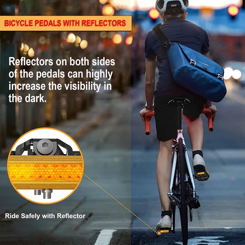 Dual Sided Mountain Bike Pedals with Reflectors - 9/16" Sealed Bearings, Clipless & Platform, GEWAGE (Glod)