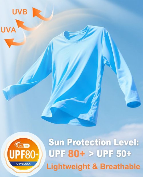 EKLENTSON Men's Long Sleeve Rash Guard - UPF 80+ Sun Protection, Quick Dry, Lightweight Swim Shirt