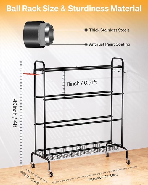 EXTCCT Basketball Rack - Rolling Shooting Training Stand with Wheels | Four-Layer Organizer for Balls