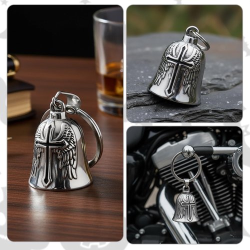 Motorcycle Bell, Keychain Accessories Biker Gifts Black Motorcycle Set Symbolic Safety Accessory for Riders Men Women Guard Riding