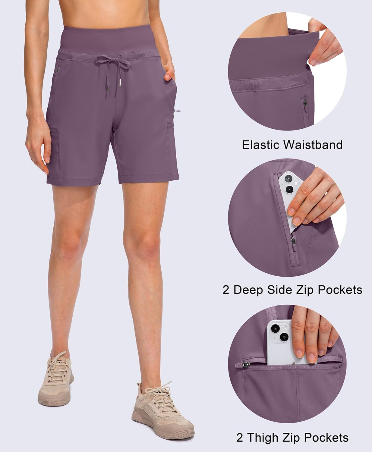 Obla Women's Hiking Cargo Shorts - Quick Dry, High Waisted, 7-Inch Length, Zipper Pockets for Summer Adventures