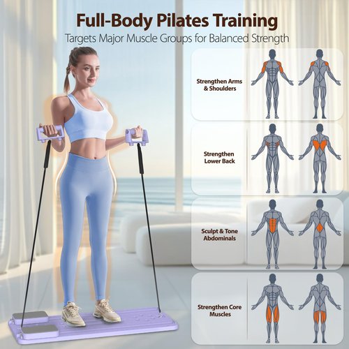 DQI Pilates Board,Pilates Reformer Set,Pilates Machine 15-in-1 Multifunctional Abdominal Board for Home Office Workout,Pilates Sliding Board for Women & Men