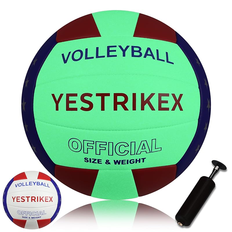 Glow in The Dark Official Size Volleyball with Night-Glow Effect - Red/Blue/White (Variation Included) + Pump Kit
