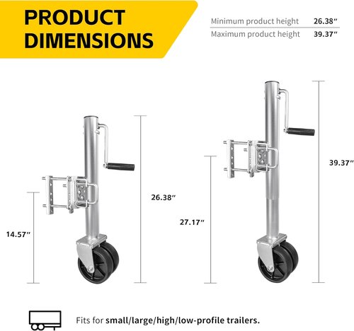 MaxxHaul Trailer Jack - 1500 lbs Capacity with 11-1/2" Lift, Swing-Back Design & Dual 6" Wheels | Bolt-On for Utility & Boat Trailers