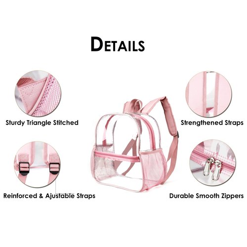 Keepcross Stadium Approved Clear Backpack 12x6x12 - Mini Clear Bag for Stadium Events, Sporting Events, Festivals, Concerts, Small Transparent Backpack for Women - Rose Gold