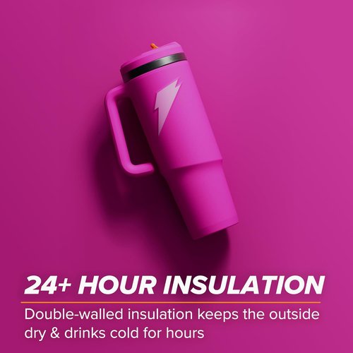 Gatorade Stainless Steel Tumbler Water Bottle - Pink Double-Wall Insulation | 36 Fl Oz Capacity