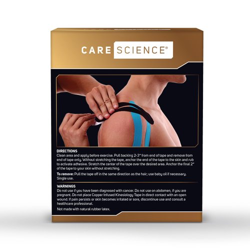 Care Science Waterproof Kinesiology Tape, Uncut 2 Rolls Copper Infused | Water Resistant Strips, Elastic Athletic Tape for Sports & Weightlifting, Muscle Strain Relief & Joint Support