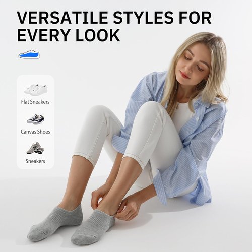 CLOSEMATE No Show Ankle Socks - Cushioned Low Cut with Silicone Grips | 6 Pairs for Women
