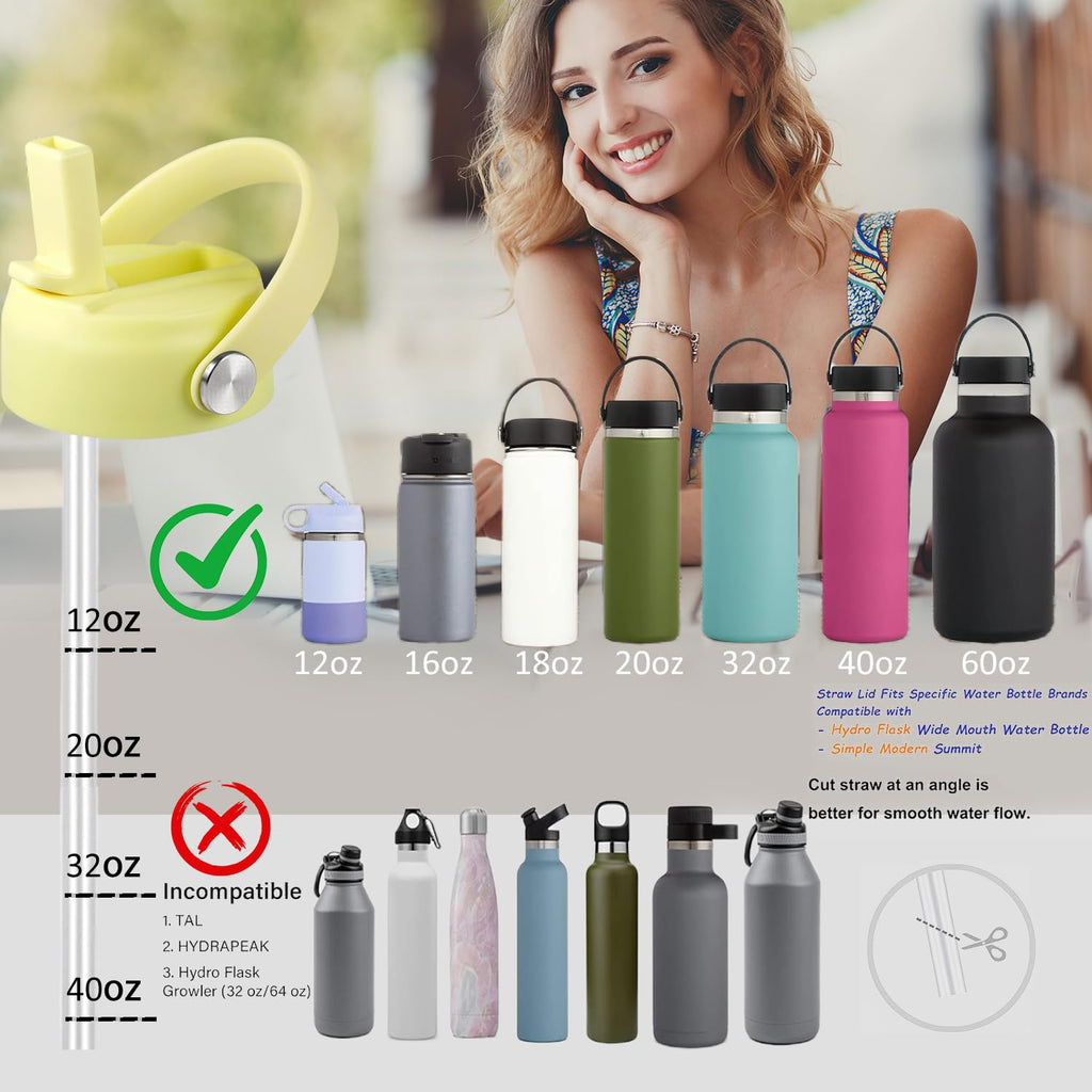 RRegeny Straw Lid for Hydro Flask Wide Mouth 32 40 oz, Straw Lids with Flexible Handle and Straws Compatible with HydroFlask, Replacement Sports Flex Cap Wide Mouth Top 32 40 oz