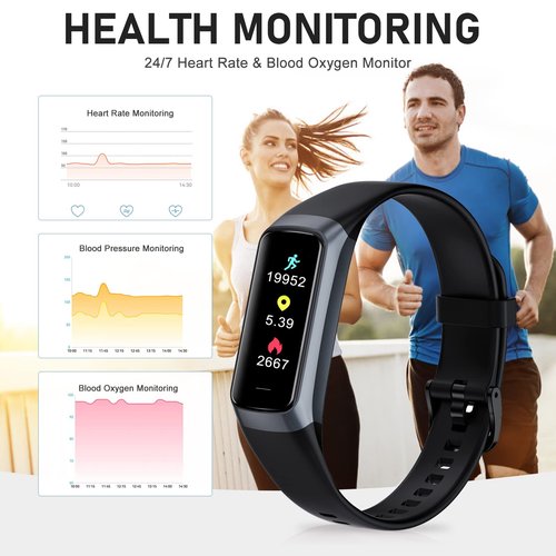 Bakoor Fitness Tracker with 24/7 Heart Rate Blood Oxygen Sleep Monitor, 1.10" AMOLED Touch Screen Step Trackers Watch, IP68 Waterproof Step Counter Pedometer for Women Men