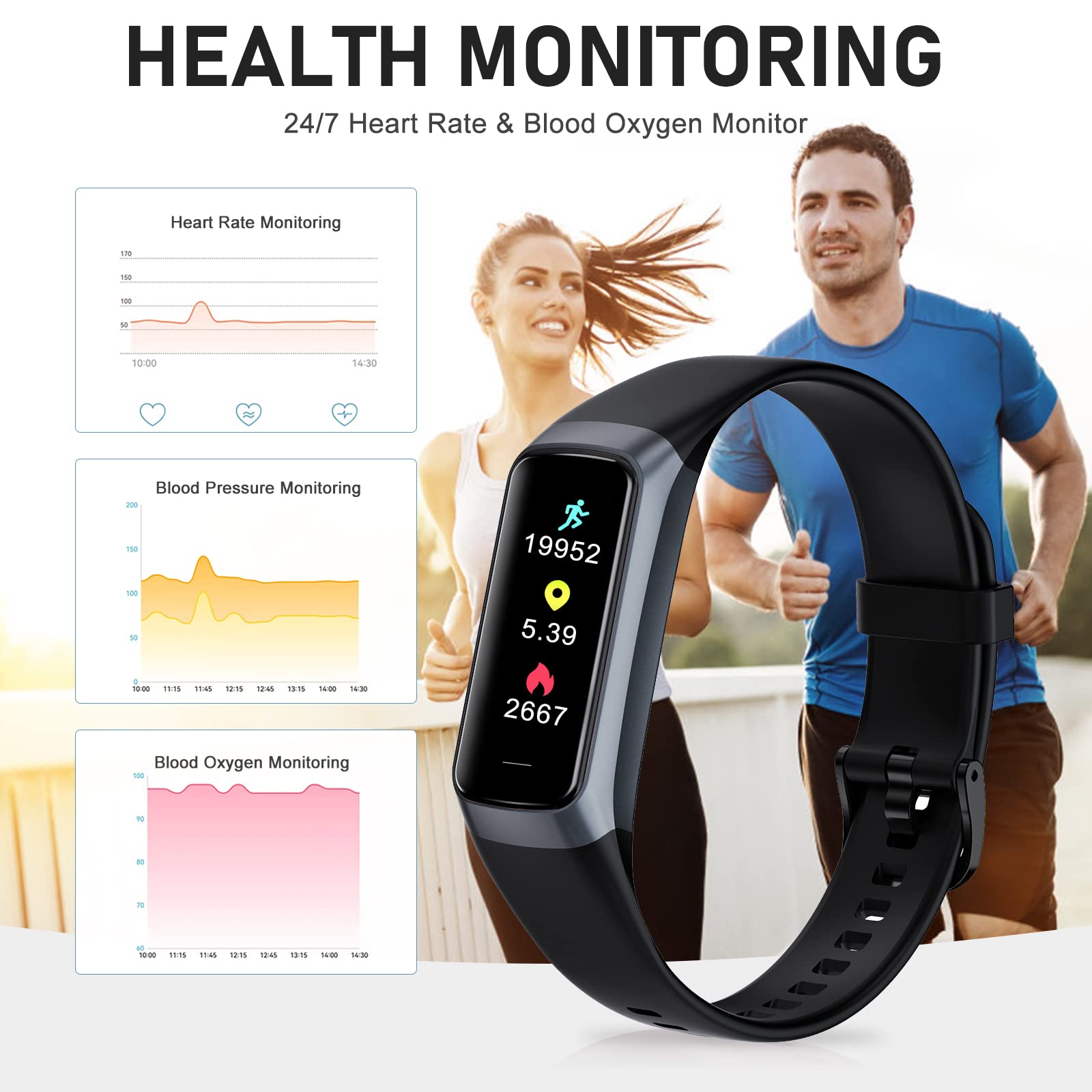Bakoor Fitness Tracker with 24/7 Heart Rate Blood Oxygen Sleep Monitor, 1.10" AMOLED Touch Screen Step Trackers Watch, IP68 Waterproof Step Counter Pedometer for Women Men